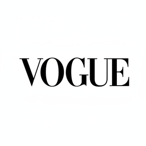 icône marque  " VOGUE " écrit en gras noir et blanc sans ajouter de logo 